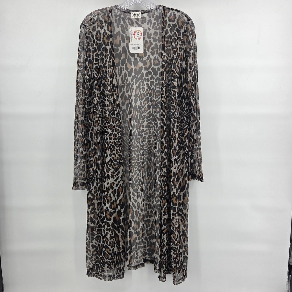 Texas True Threads Cardigan Small Brown‎ Sheer Leopard Mesh Boho Western